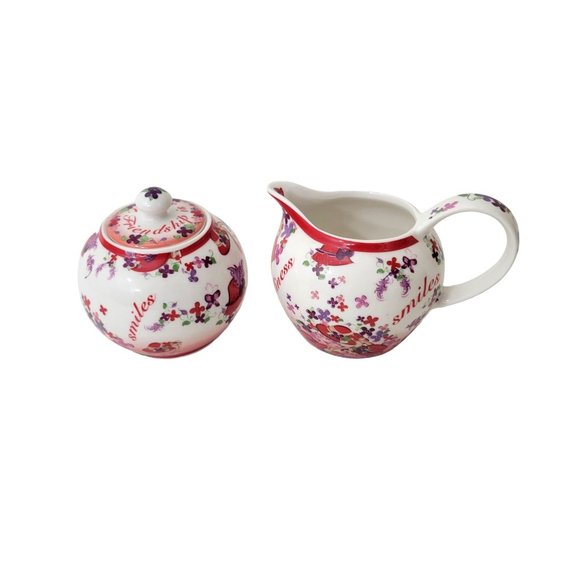 Red Hat Society Pink Chintz Teapot, Sugar and Creamer Set Cardew Designs - Picture 8 of 12